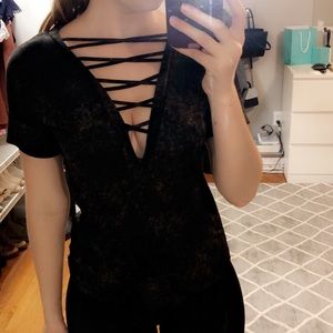 Black and gold strappy low cut top